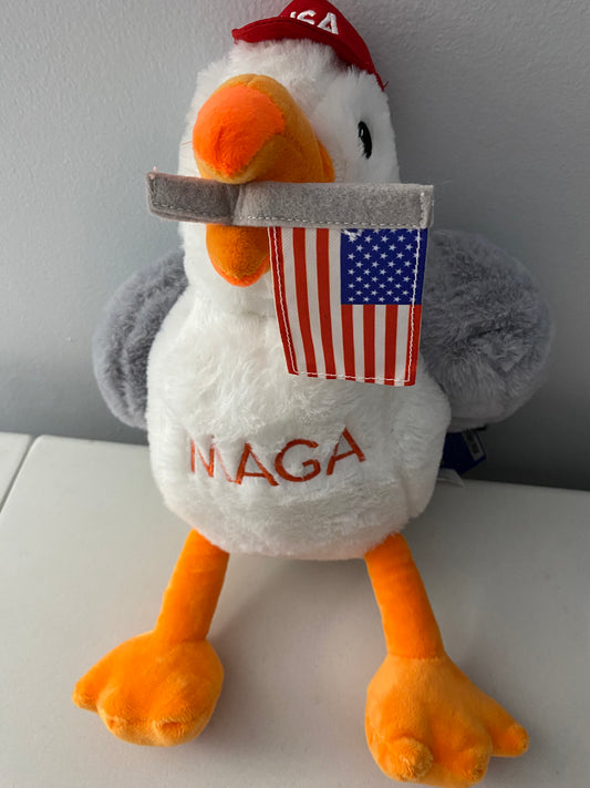 MAGA Seagull Bird Plush Toy 10 inch. USA Flag